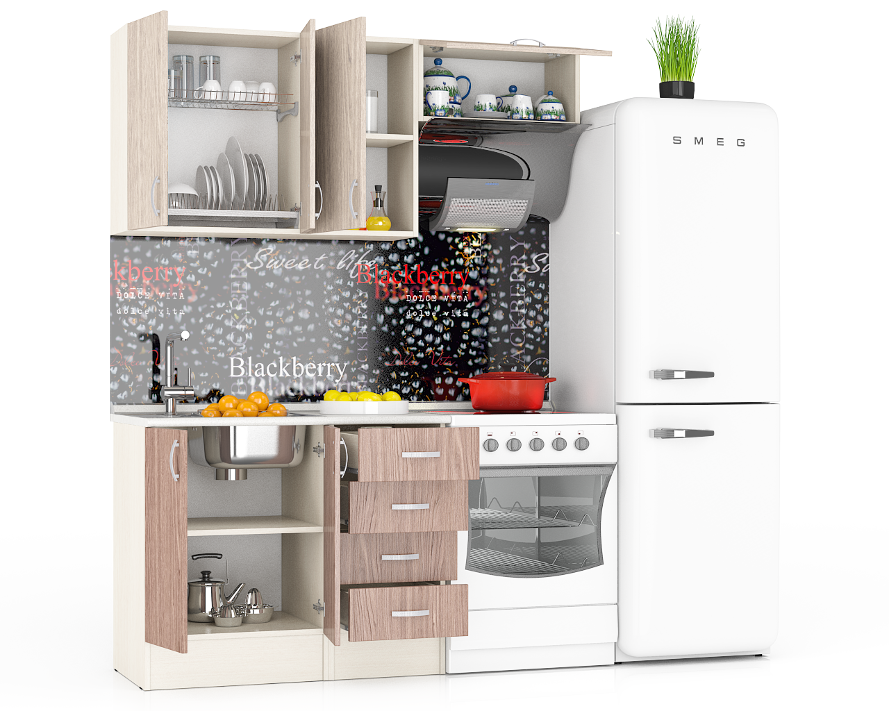 Кухня Мери 04 ШВ600+ШВ400+ШВв600+ШН600+ШН4Я400, цвет дуб/ясень шимо светлый/ясень шимо тёмный, ШхГхВ 160х30х67 см./100х60х85 см.